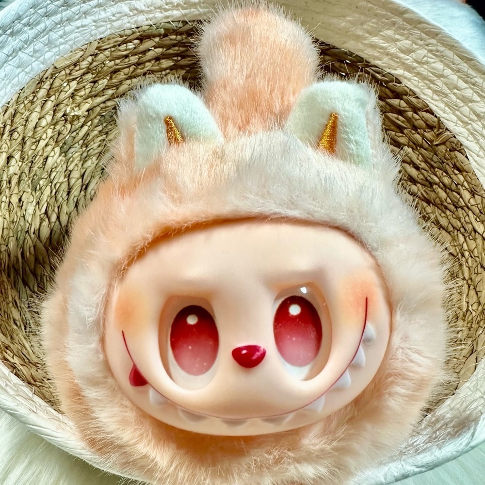 Charming Peach Furry Labubu Kids earmuffs